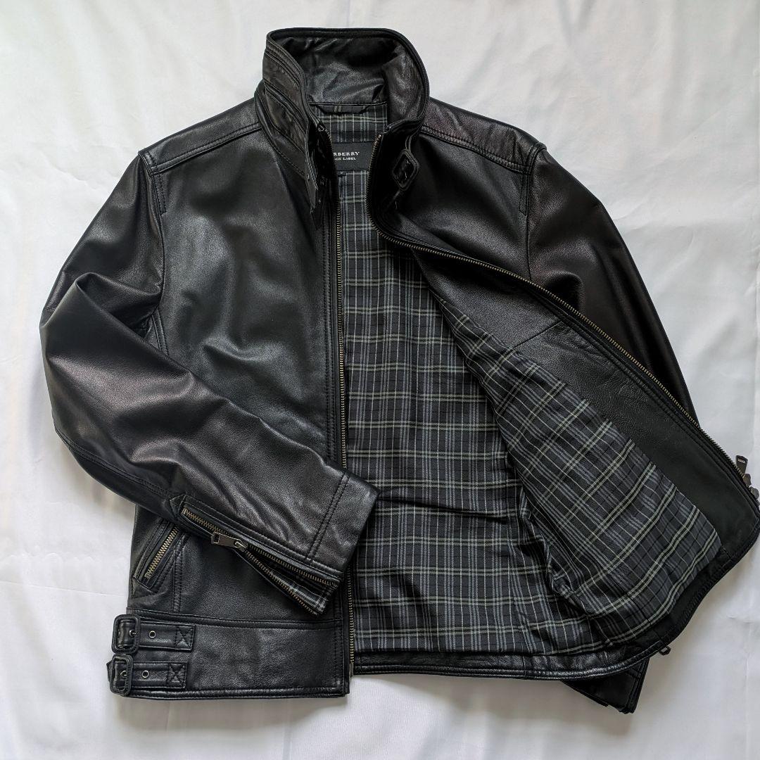 【美品】バーバリーブラックレーベル シングル ライダース ノバチェック 羊革 M