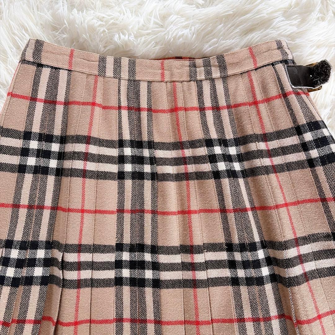 美品✨【バーバリーズ】ウール100%巻きプリーツスカート ノバチェック ベージュ