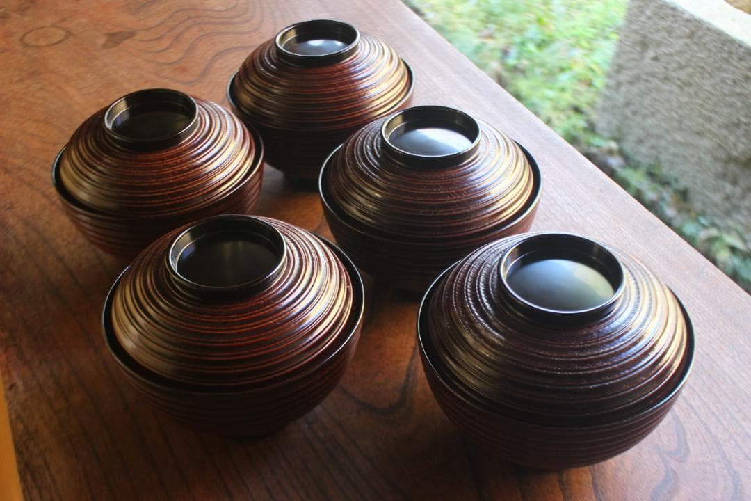 専用！風情ある糸目地に優美な雲錦蒔絵の映える煮物椀5点（検輪島塗雑煮椀