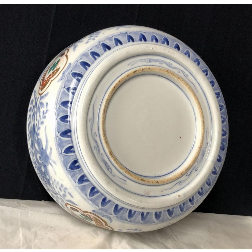 きなこ　e3002 古伊万里 色絵 鉢 径24.7cm 二重高台