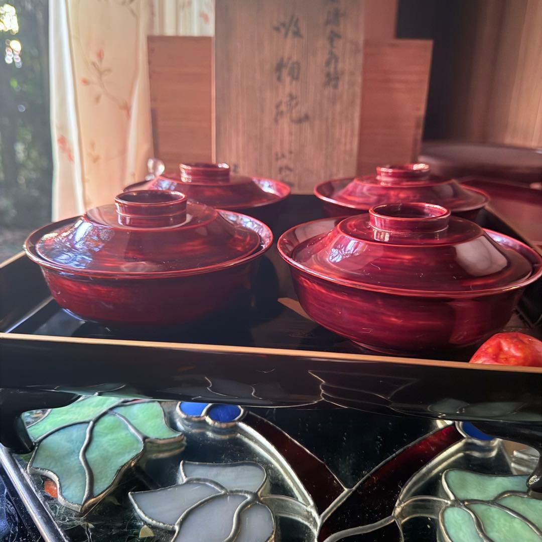 2224様感謝‼️感謝価格‼️超絶JAPAN蒔絵あけぼの❌黒 秋草蒔絵　茶懐石椀5客