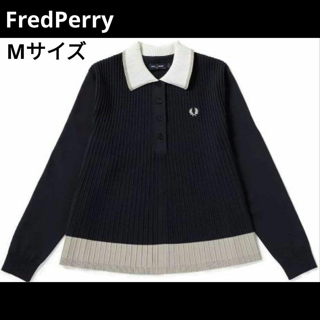 フレッドペリー ニットプリーツシャツ 長袖 ネイビー 完売品 FredPerry