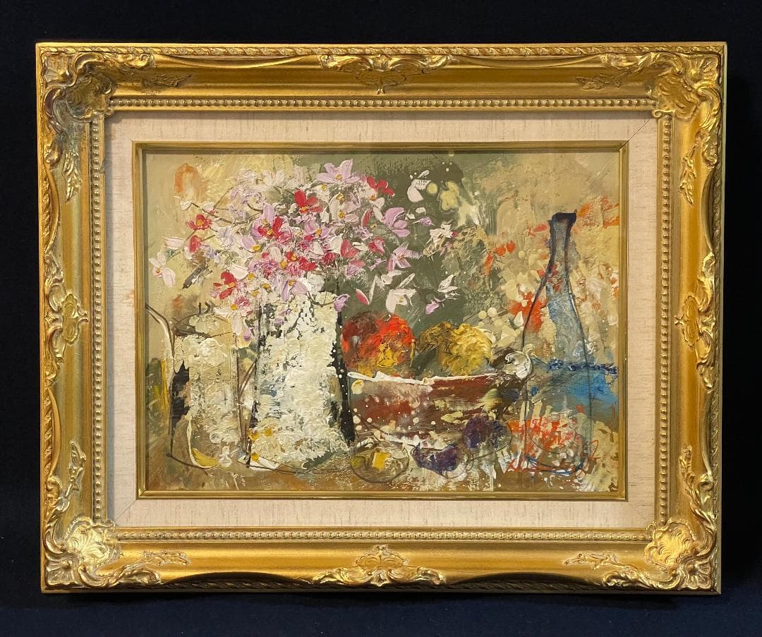 h*7様 「真作」池田秀郎「果実と花」静物画　油彩画　額装　サイン有り　F8号