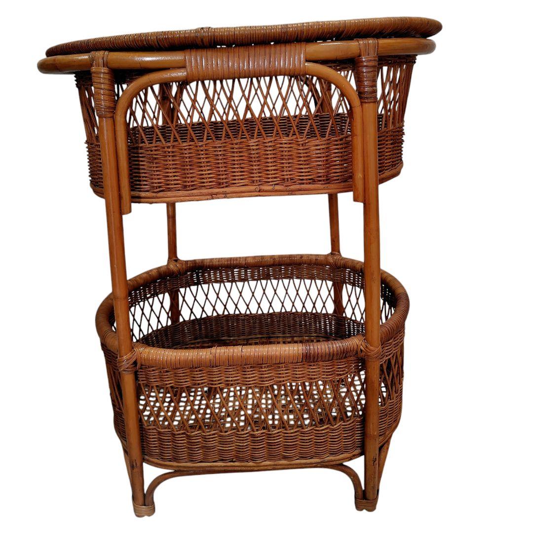 【ヴィンテージ】籐 ラタン ランドリーラック脱衣かご2段家具インテリア昭和レトロ