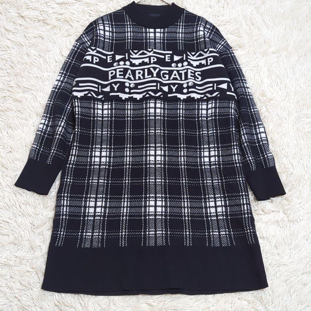 美品 パーリーゲイツ 22年モデル ニットワンピース チェック ハイネック