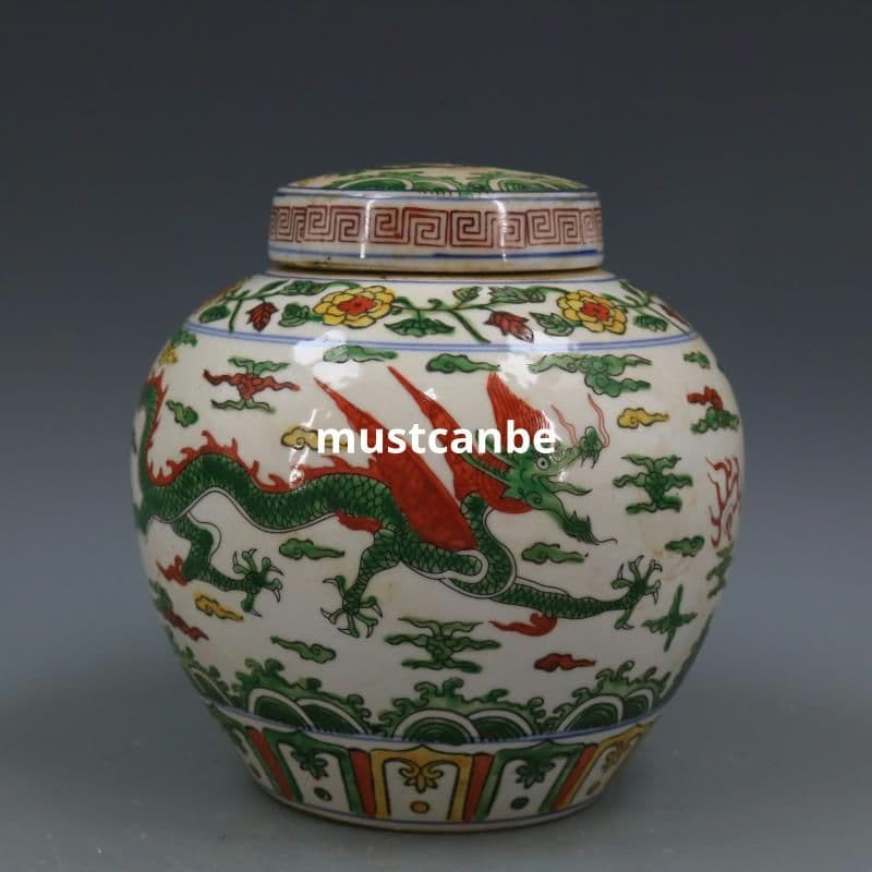 青花五彩雲竜紋茶蓋壺 景徳鎮 陶磁器 装飾品 現代工芸品 美術品 置物
