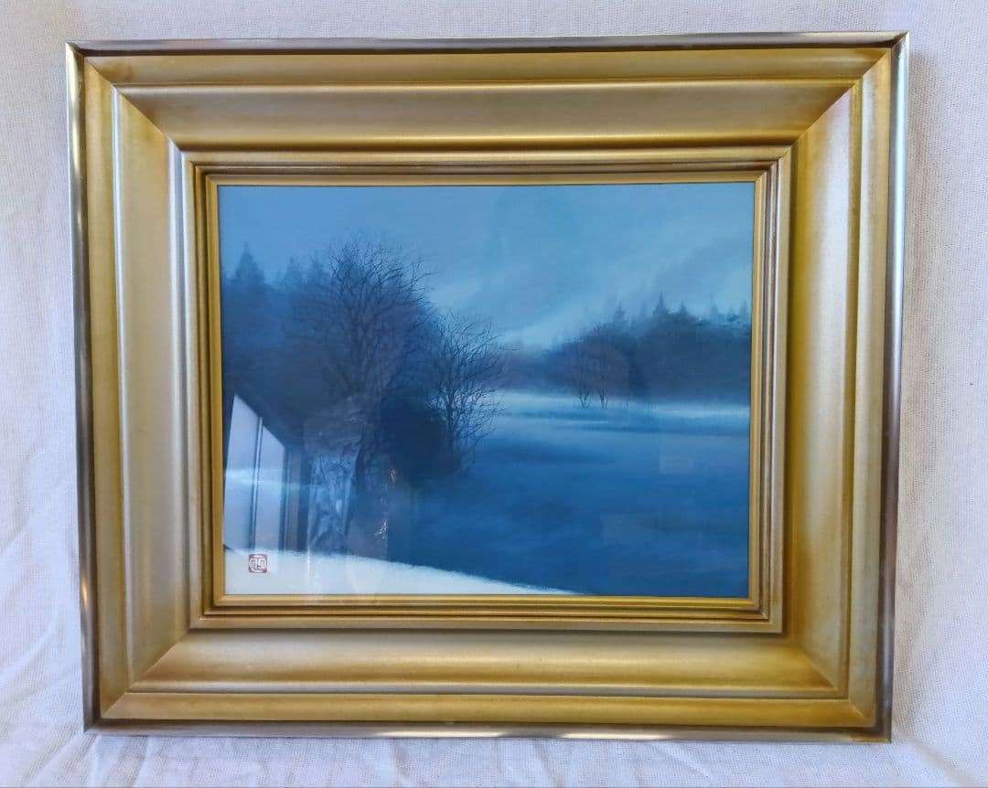 河本 正　風景画　『冬日』　額入り　日本画