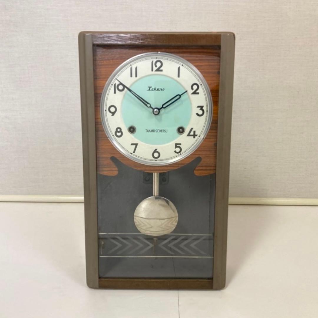 高野精密 振り子時計 柱時計 掛け時計 ゼンマイ式 木製 レトロ 稼働品