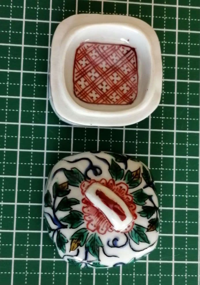 九谷焼　加州山代窯　九谷美陶園　茶道具　香合　骨董　古美術　　古九谷　手描き