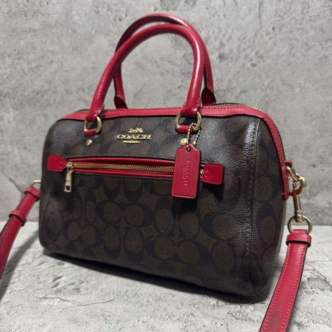 極美品✨️コーチ 2way ボストンバッグ PVC レザー シグネチャー 茶 赤
