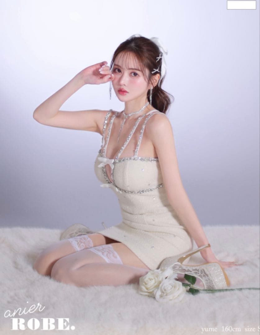 ROBE de FLEUR ツイードドレス White
