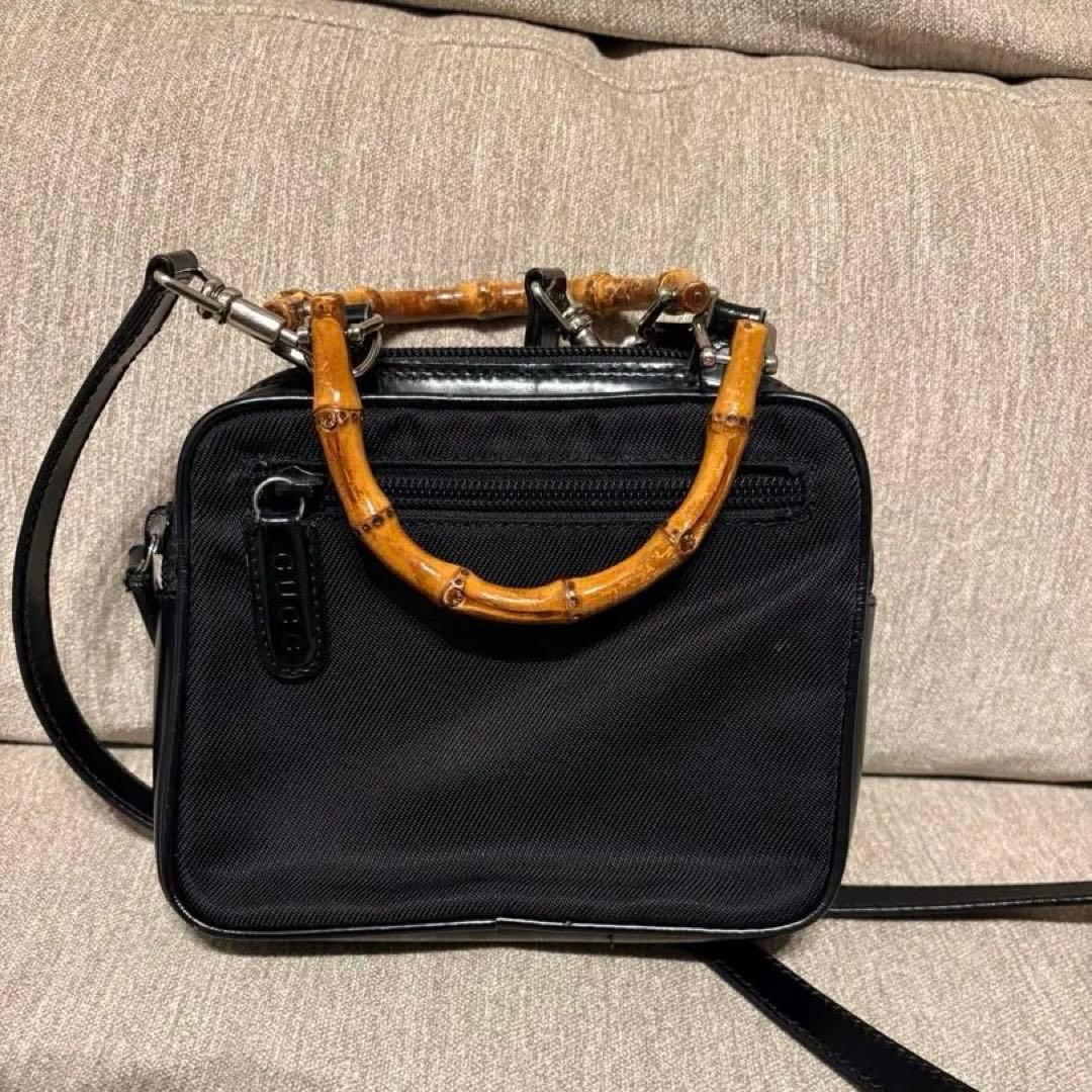 GUCCI ブラック バンブナイロン ショルダーバッグ