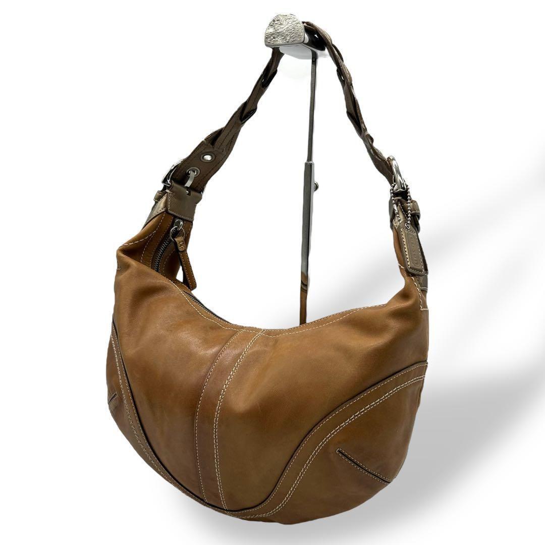 良品 759 コーチ ホーボー ワンショルダーバッグ レザー ブラウン