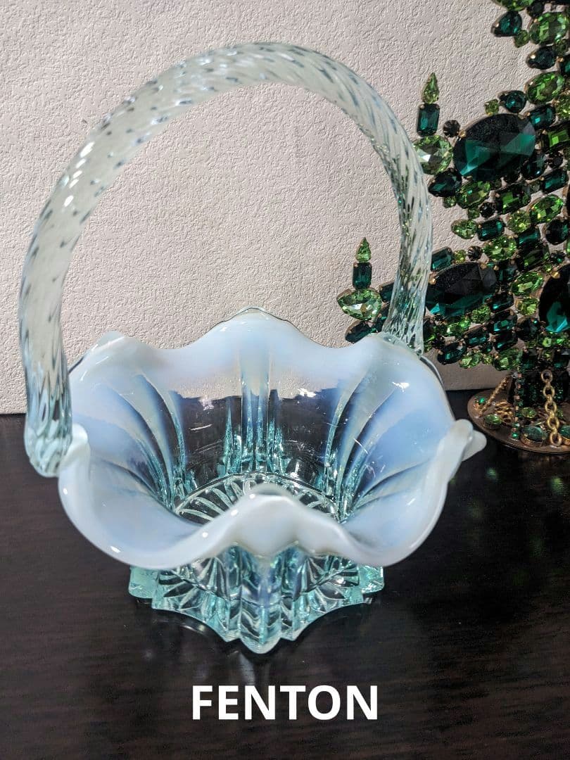 フェントン　ブルーオパルセントガラス　取って付き　お菓子入れ　小物入れ