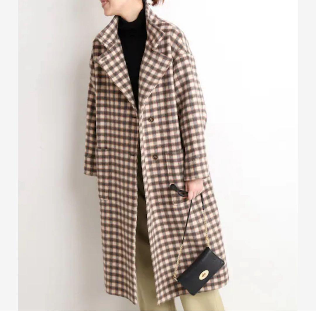 SLOBE IENA チェックスタンドコート　ロングコート　ウール◆6724
