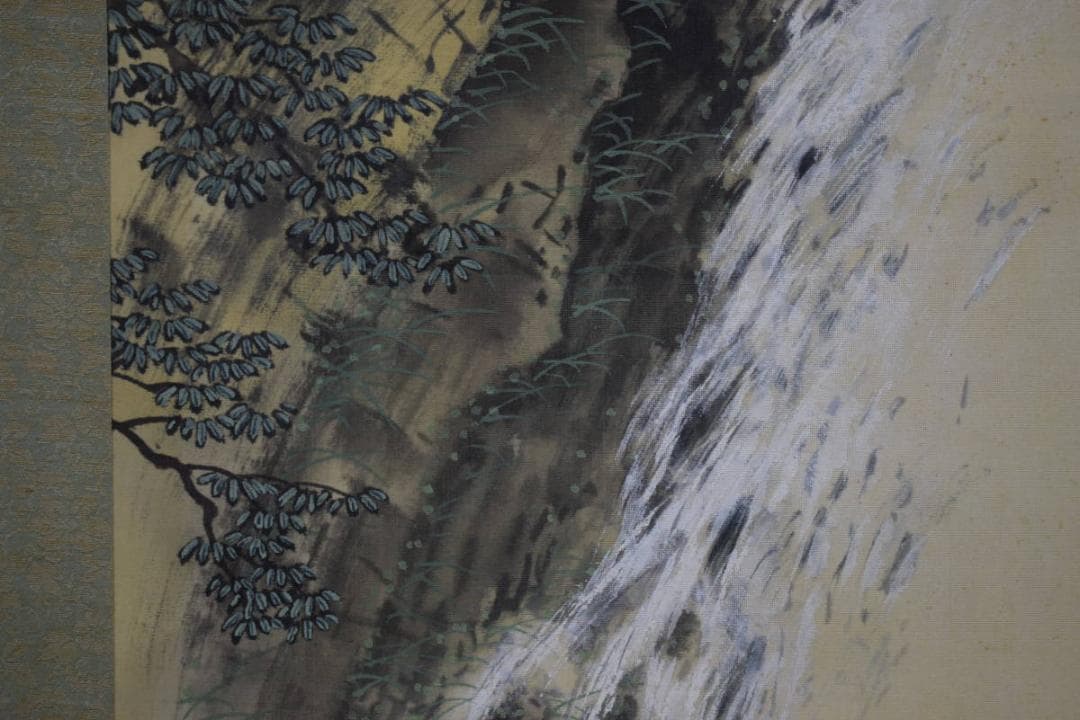 不詳/作者不詳/非雷如雷図/瀑布図/桐共箱付/布袋屋掛軸HH-266