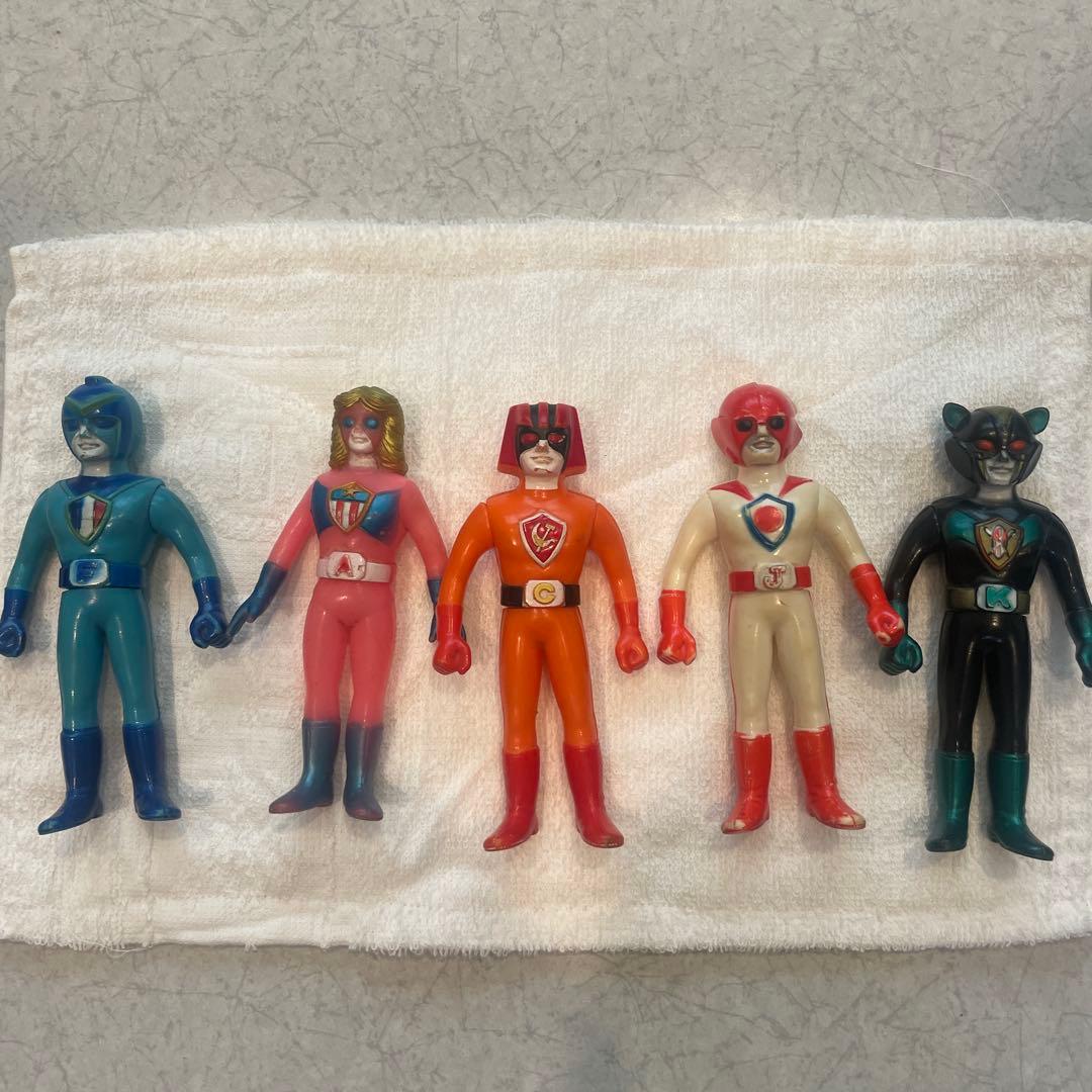 バトルフィーバーJ 5体 特撮 ヒーロー ソフビ 1979年 当時物 ポピー