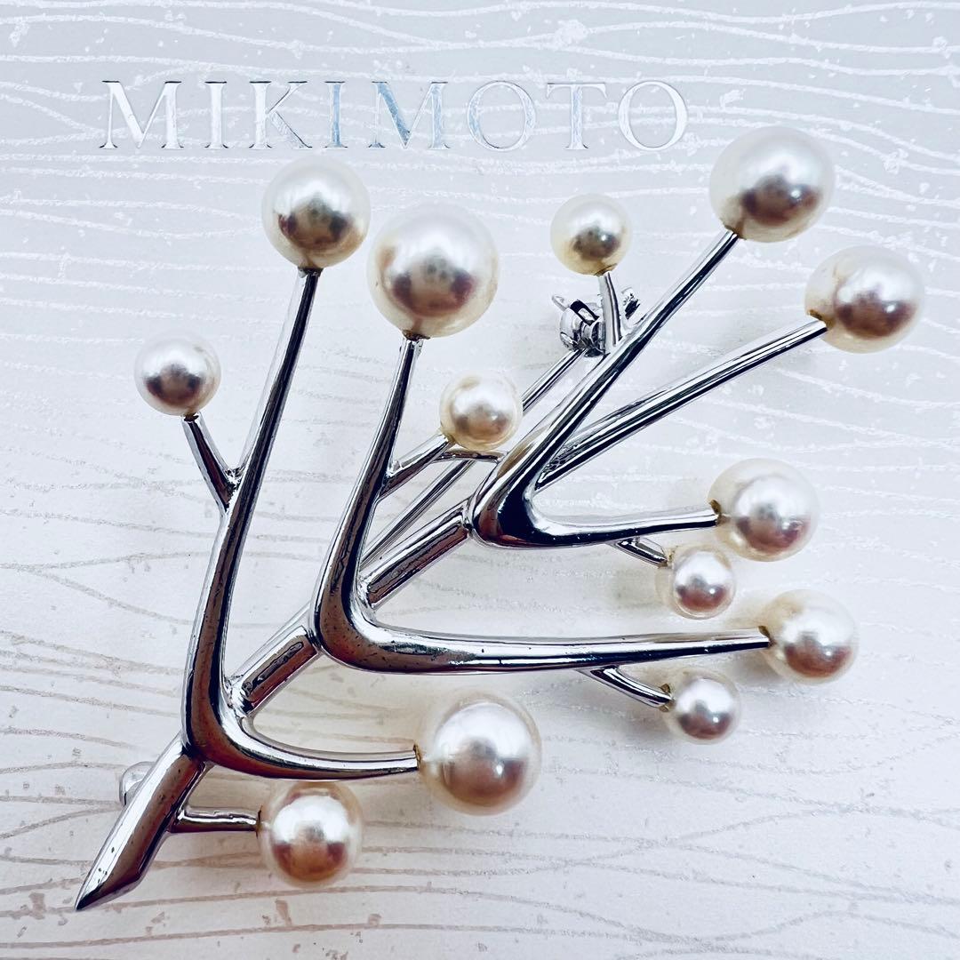 【ミキモトにてクリーニング済】アコヤ　パール　真珠　シルバー　ピンブローチ