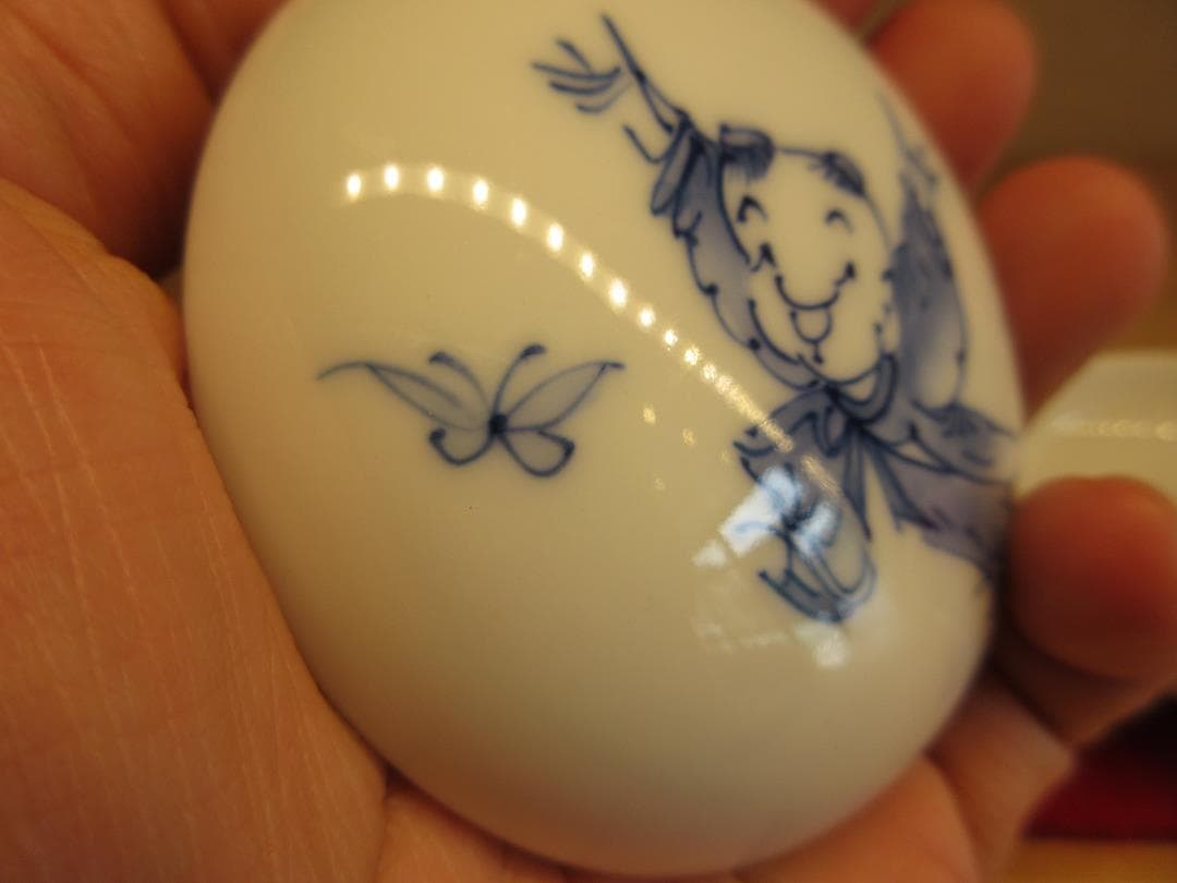 送料込【逢絢亭】茶道具 香合 平戸焼 染付 唐子の図 嘉久正窯 共箱入り