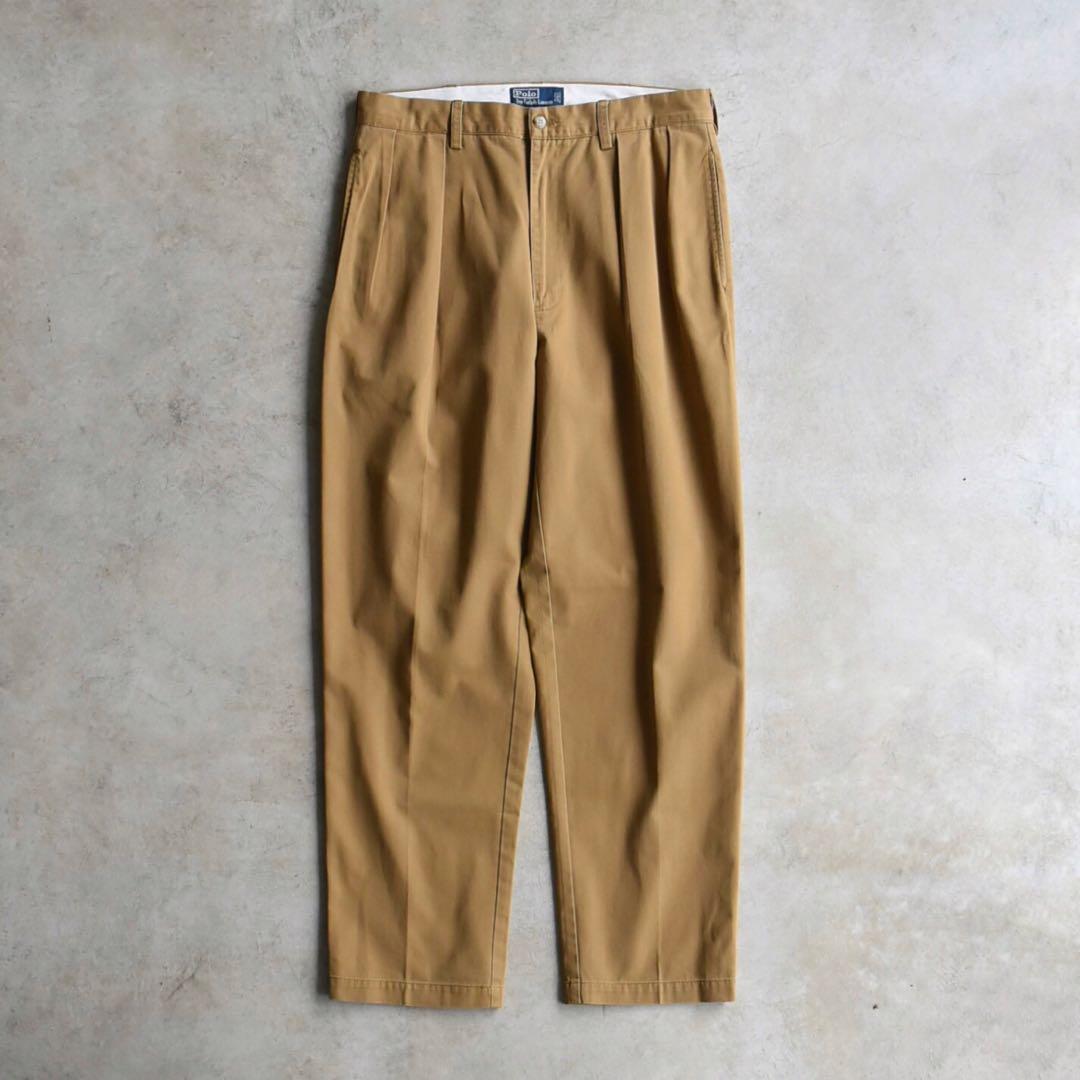 90s ラルフローレン ポロチノ ツータックチノ レア キャメル W35L31