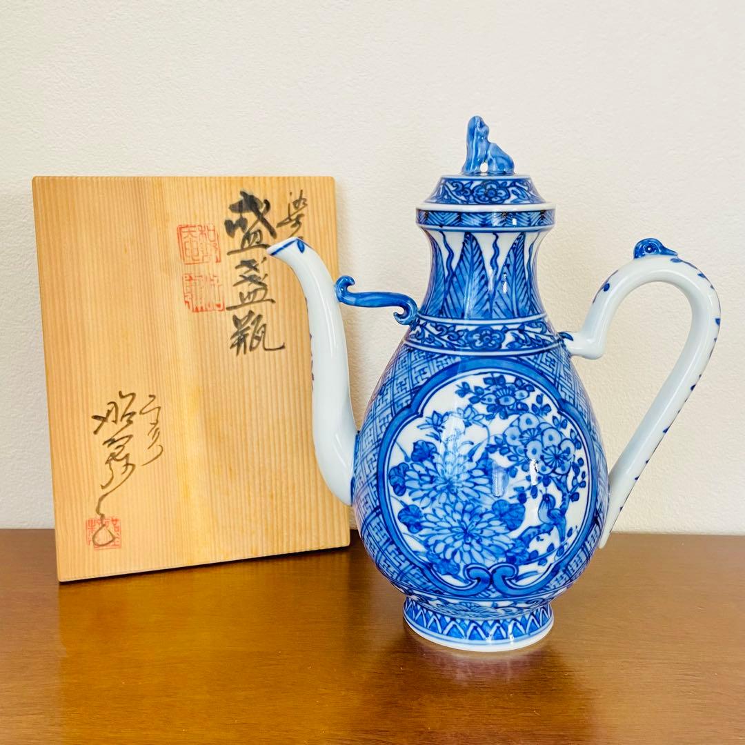 煎茶道具 盛盞瓶 染付　高野昭阿弥　共箱　茶器　水注　水差し　磁器　仙盞瓶