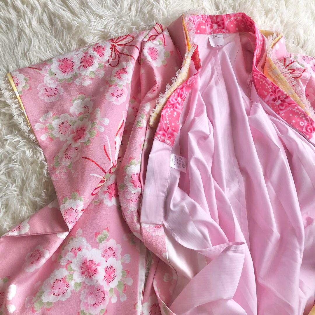 七五三　7歳　ポンポネット日本製生地着物　他13点セット　ピンク好き女の子