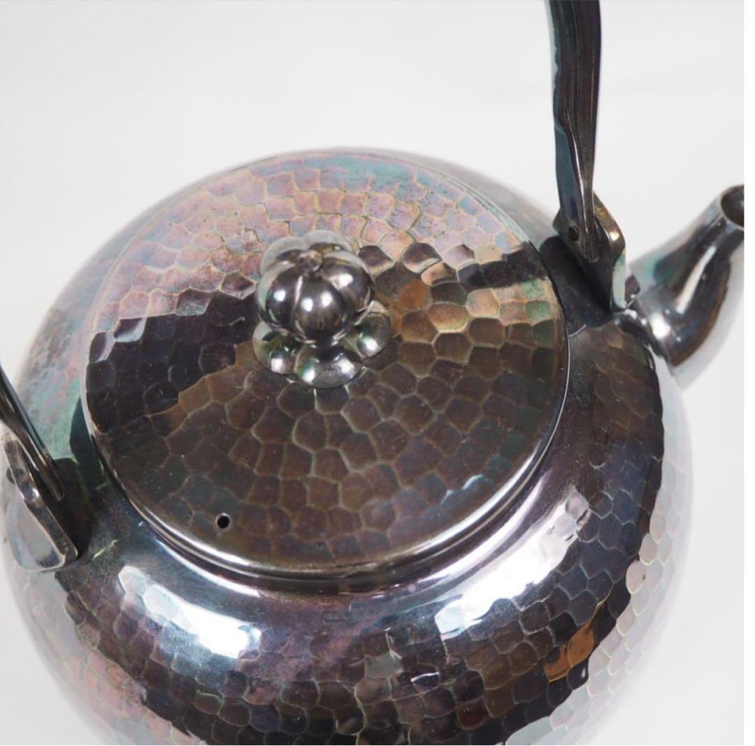 まっち送料無料　未使用　時代物　銀仕上げ鎚肌銀瓶/銀壺/急須　茶道具