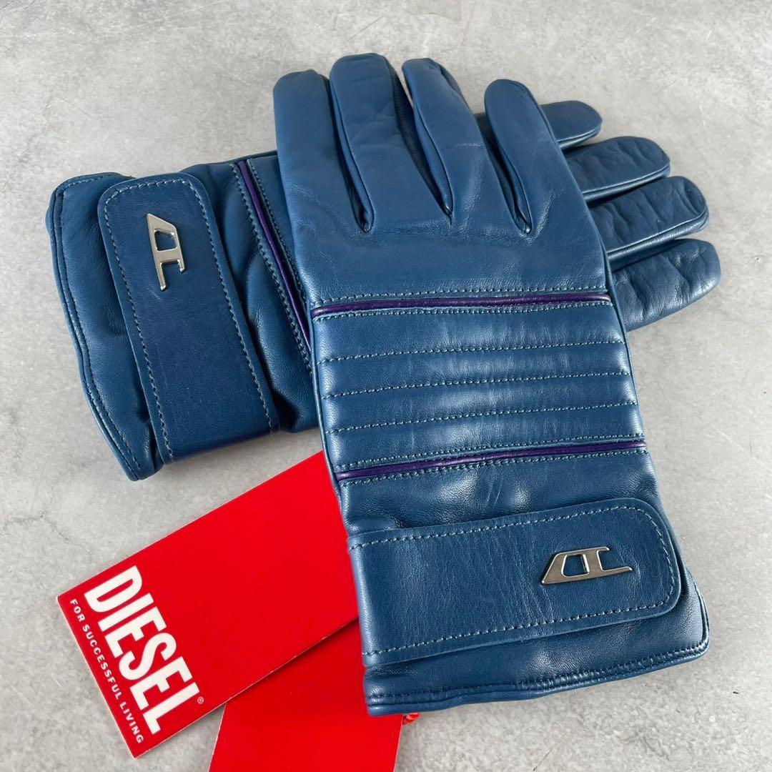 未使用　定価3.5万　ディーゼル　Dロゴ　バイカー　レザーグローブ　ラムレザー