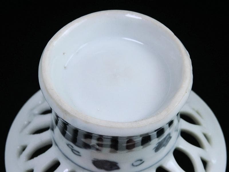 古伊万里　染付　透かし　波千鳥の図　盃台　D195AS-fbhb