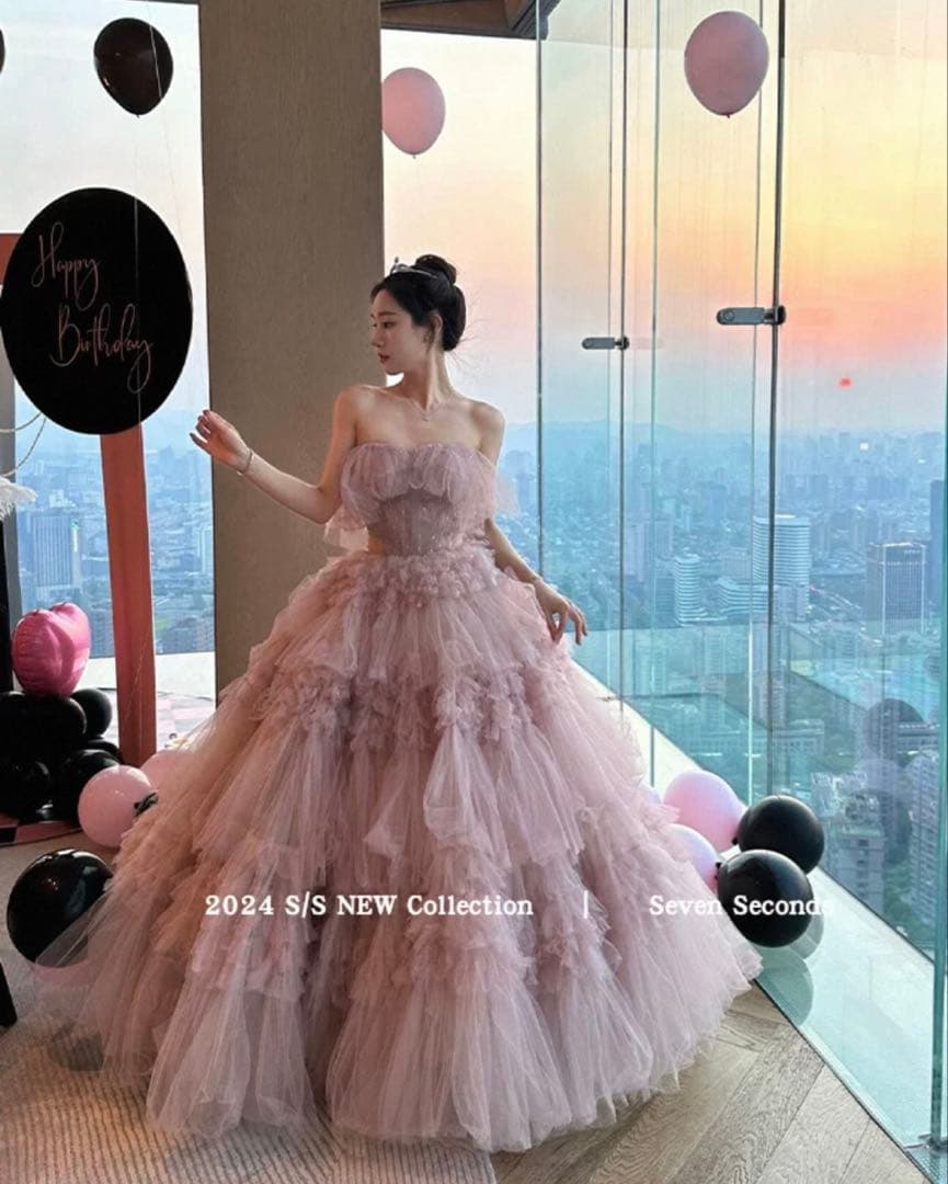 【みゆ】薄ピンクのカラードレス（パニエセット）/フォトウエディング