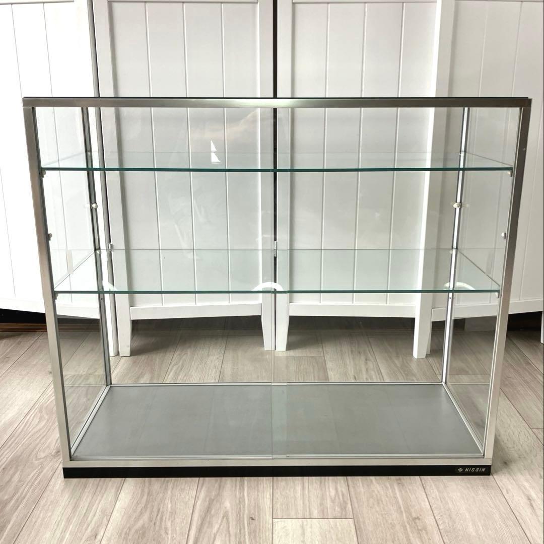 NISSIN アルミ 昭和レトロ ガラスショーケース 2段 ディスプレイ