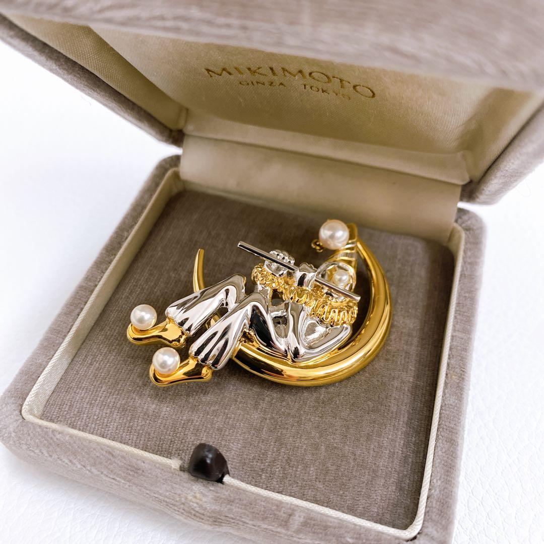 【極美品】ミキモト ブローチ ピエロ 三日月 真珠パール シルバーゴールド