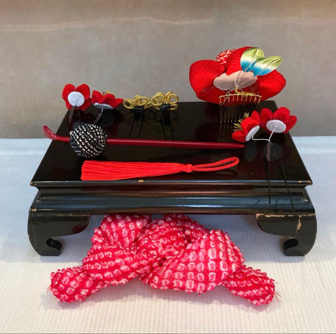 専用　成人式　卒業式　七五三　かづら清　八重梅　Uピン簪　玉簪　房飾り　赤鹿の子