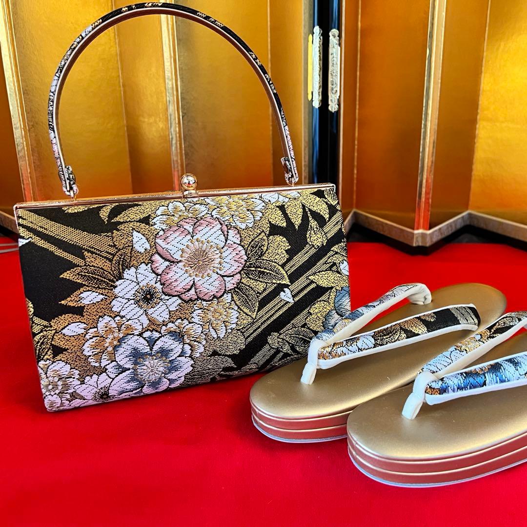 【未使用品】金鶴 西陣織 和装用バッグと草履