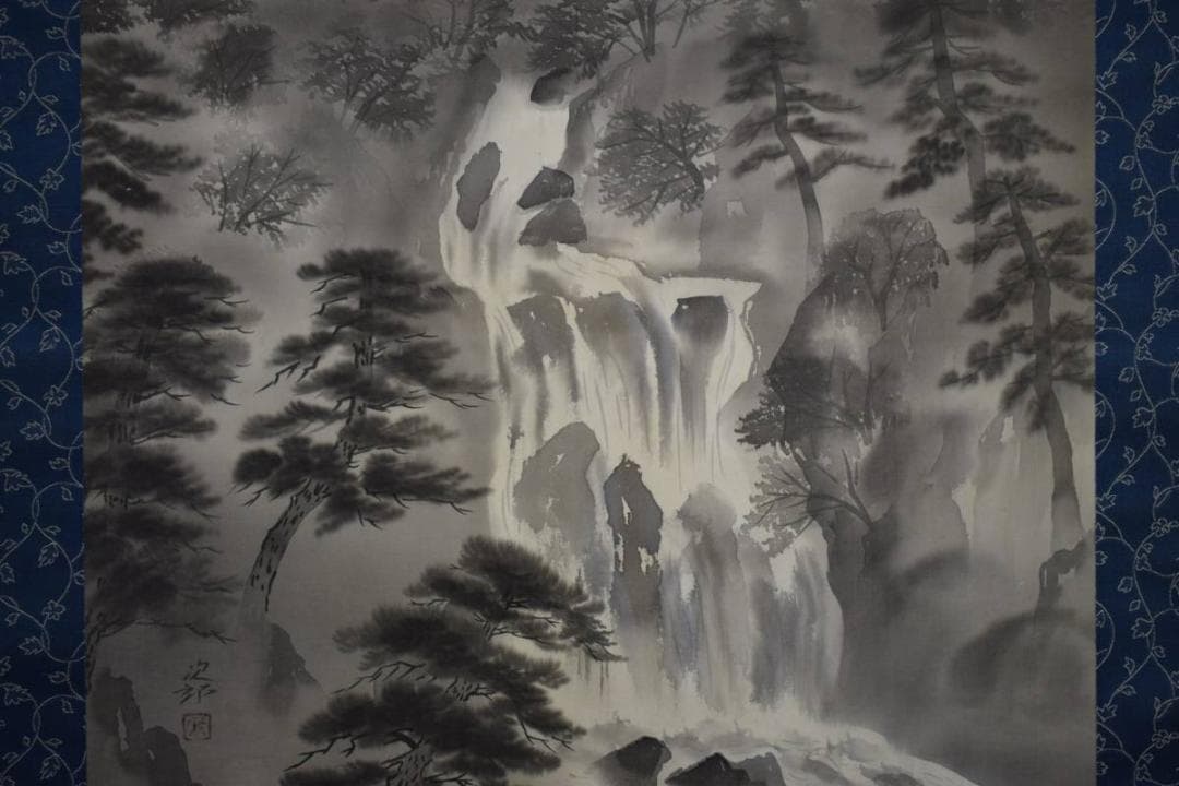 真作/荻野次郎/木曽源流図/桐共箱付/布袋屋掛軸HE-552