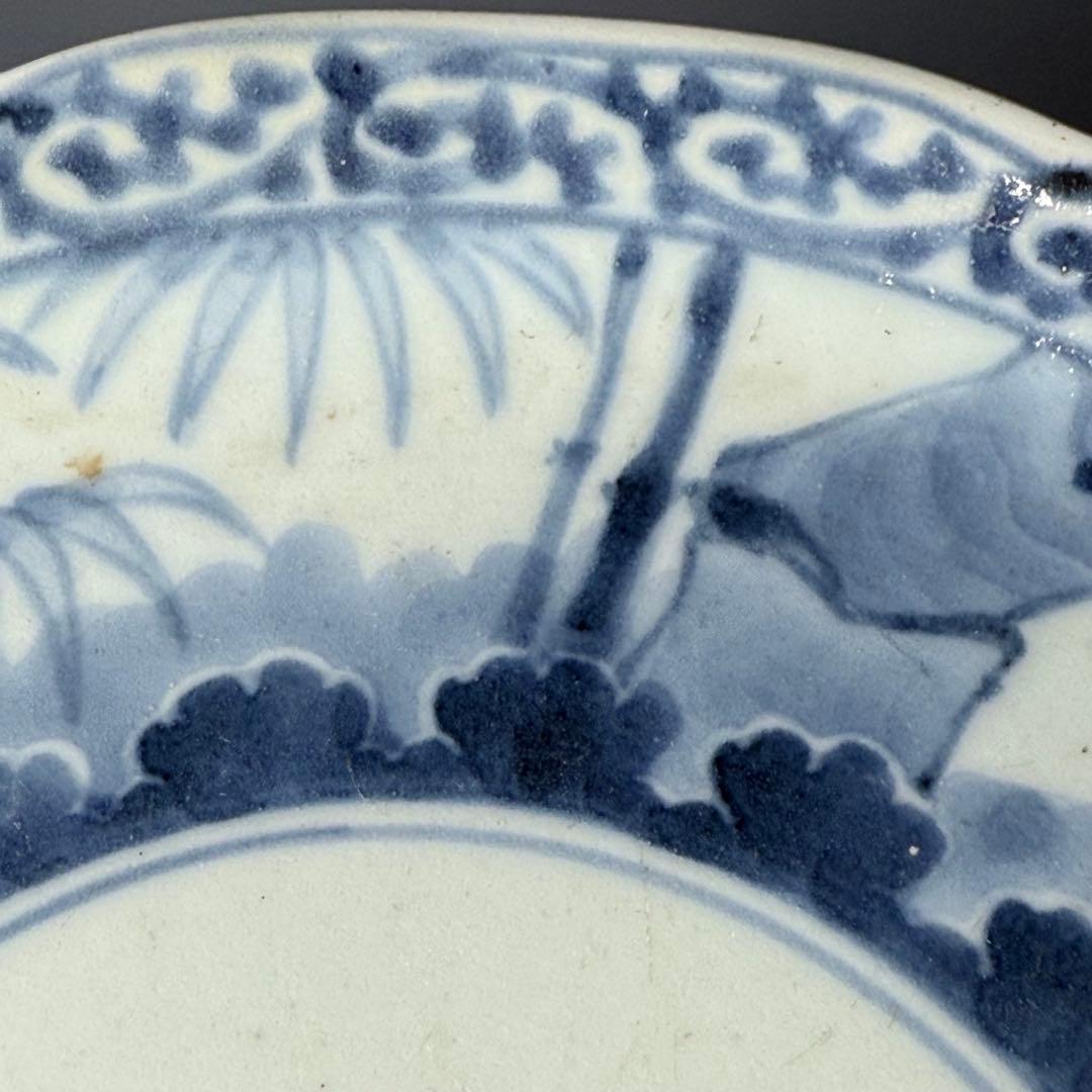 古伊万里　染付竹林蛸唐草文七寸皿　六枚　大明成化年製　名品　江戸中期　古美術