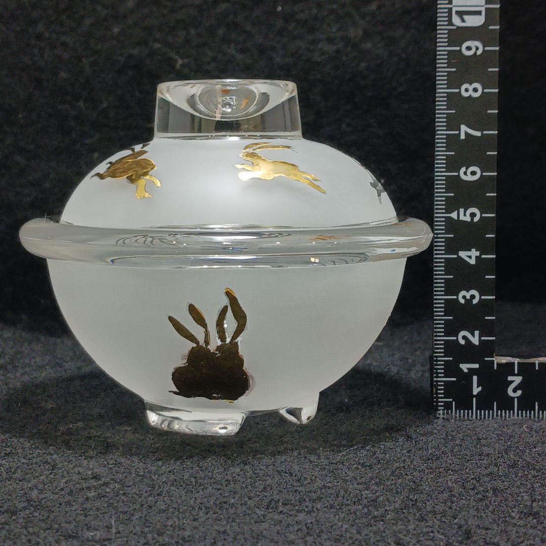 Y3279-3 ガラス製 金彩ウサギ文 蓋付碗 ガラス碗 2客セット