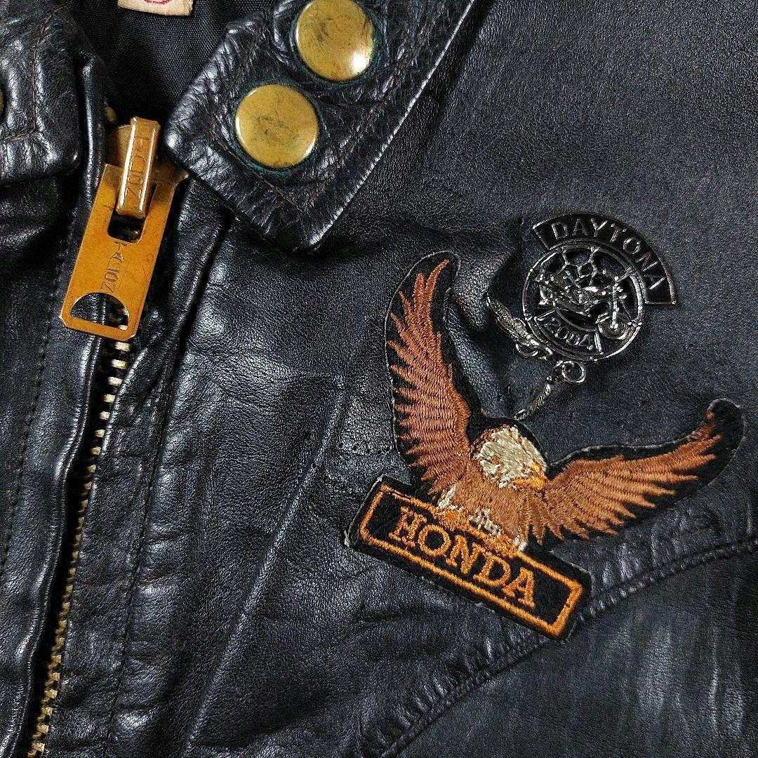 60s~70s デカタロン シングルレザーライダースジャケット ワッペン革ジャン