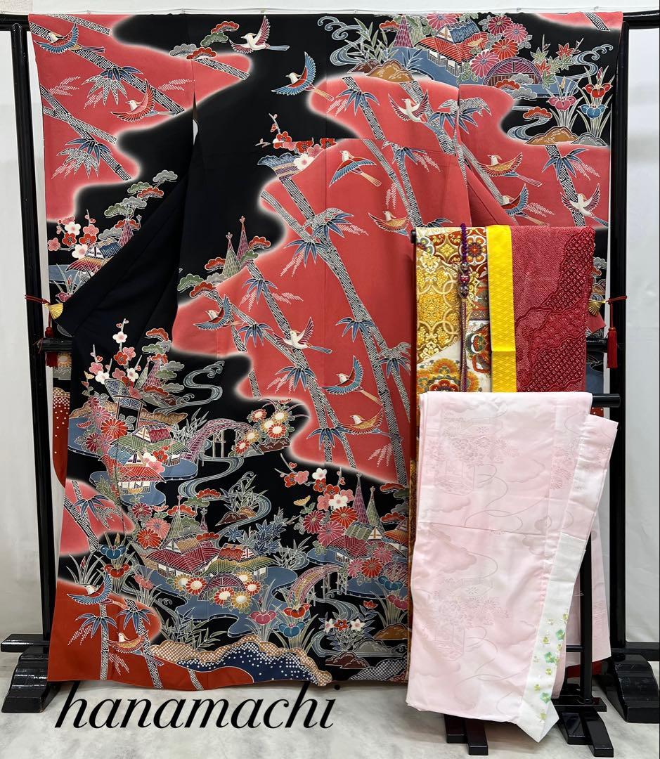 本紅型　振り袖　フルセット　長襦袢付　美品　成人式　帯の名門藤原織物　700