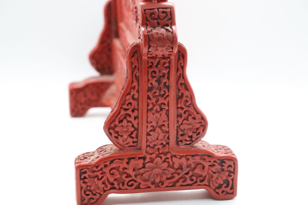 中国　堆朱　硯屏　山水人物&龍紋　送料込み250305