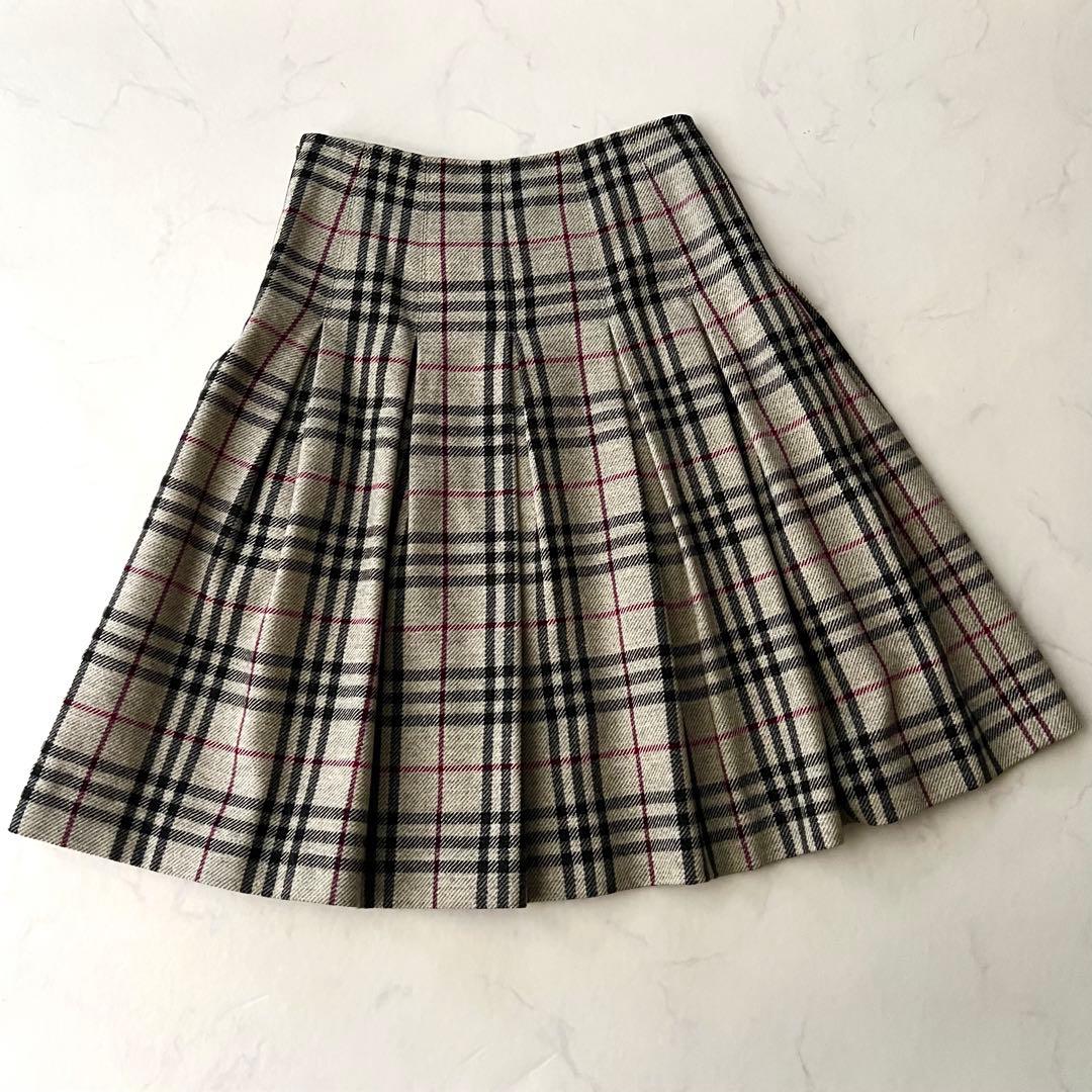 バーバリーロンドン アルパカ混 ウール プリーツスカート ノバチェック36