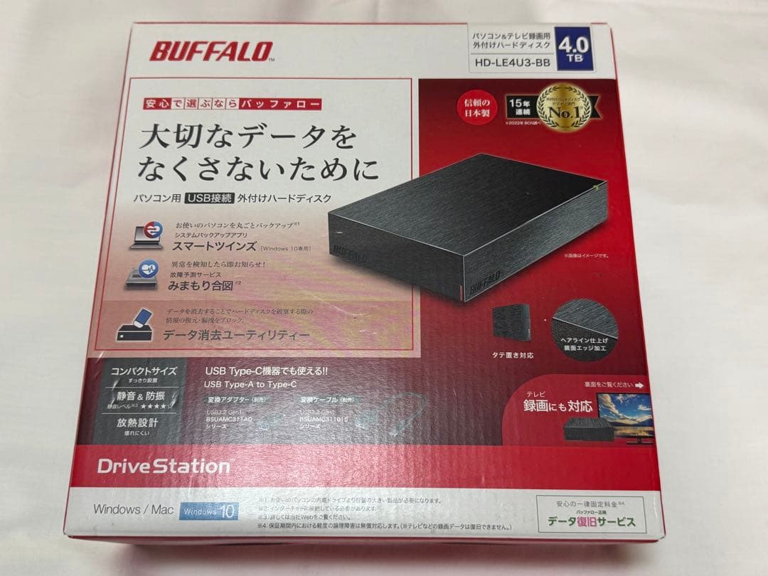 BUFFALO HD-LE4U3-BB 4TB 外付けハードディスク テレビ録画