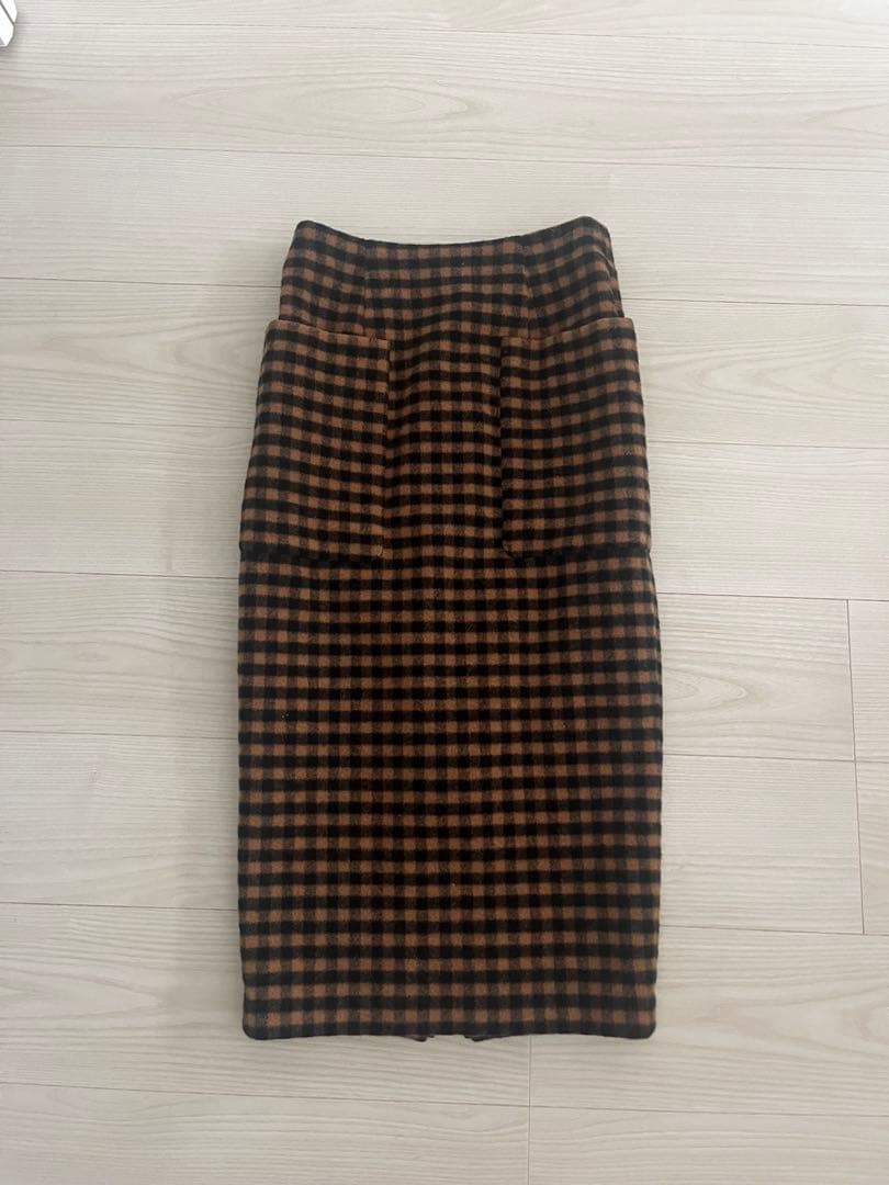 shèller TOY ZIPポケットタイトスカート キャメル×ブラック