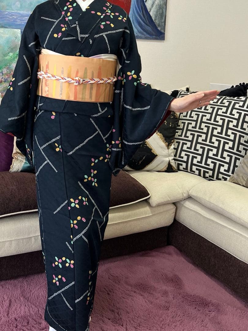 ネイビー　絞り小紋　未使用