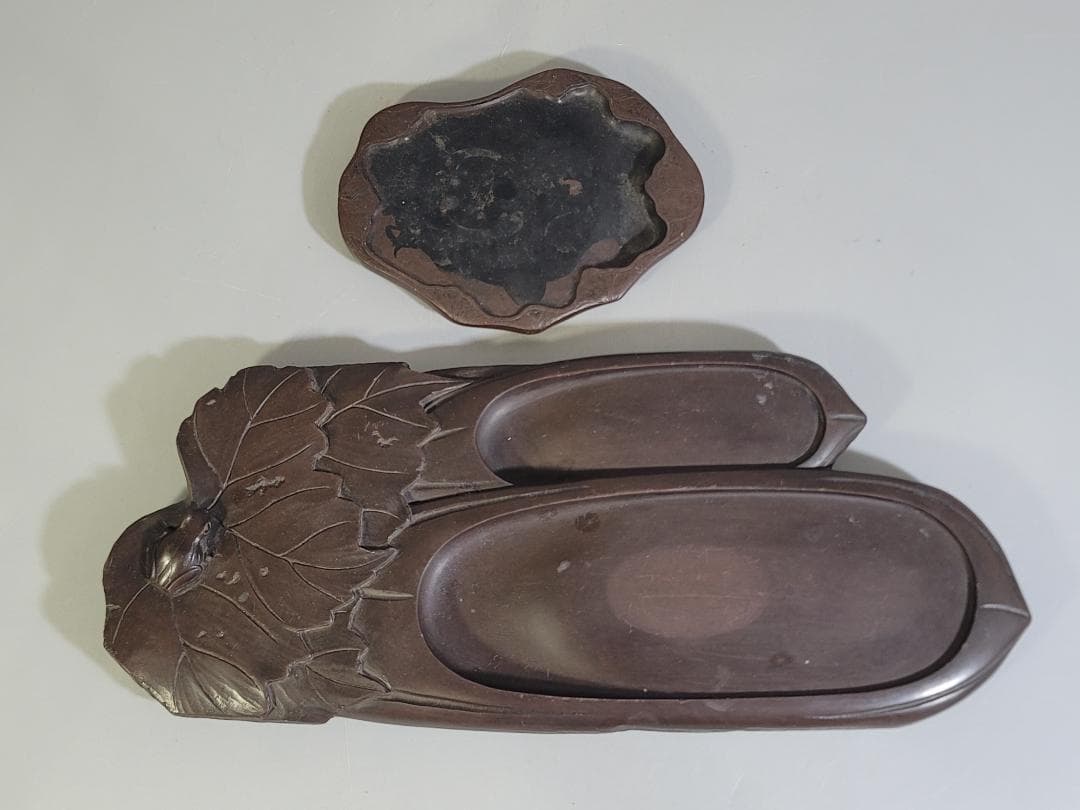 DT581 古い 硯 瓜 蓮形 二件 まとめて