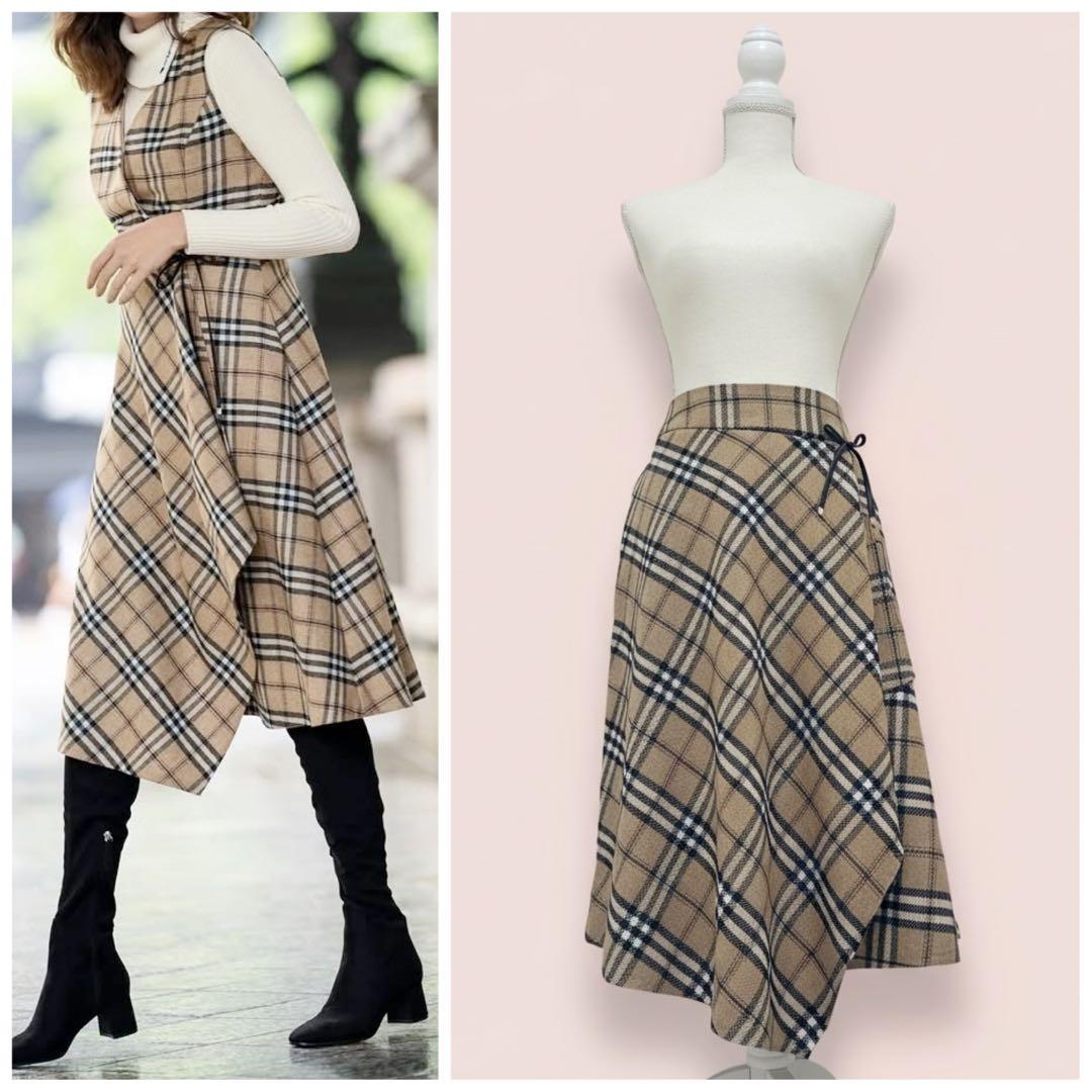 24AW エムズグレイシー カシュクール チェック スカート 40 ベージュ系