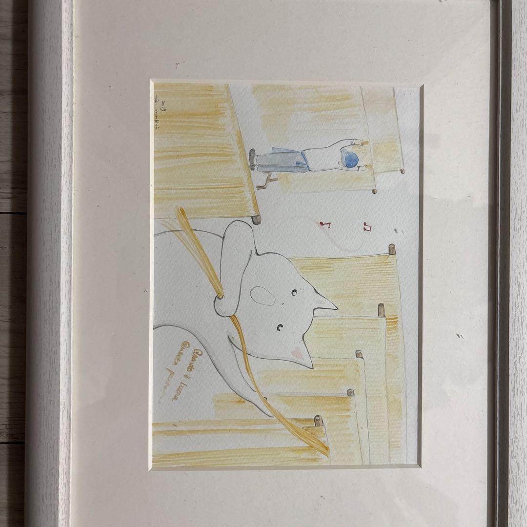 水彩画 動物と人物のシーン 約A4サイズ