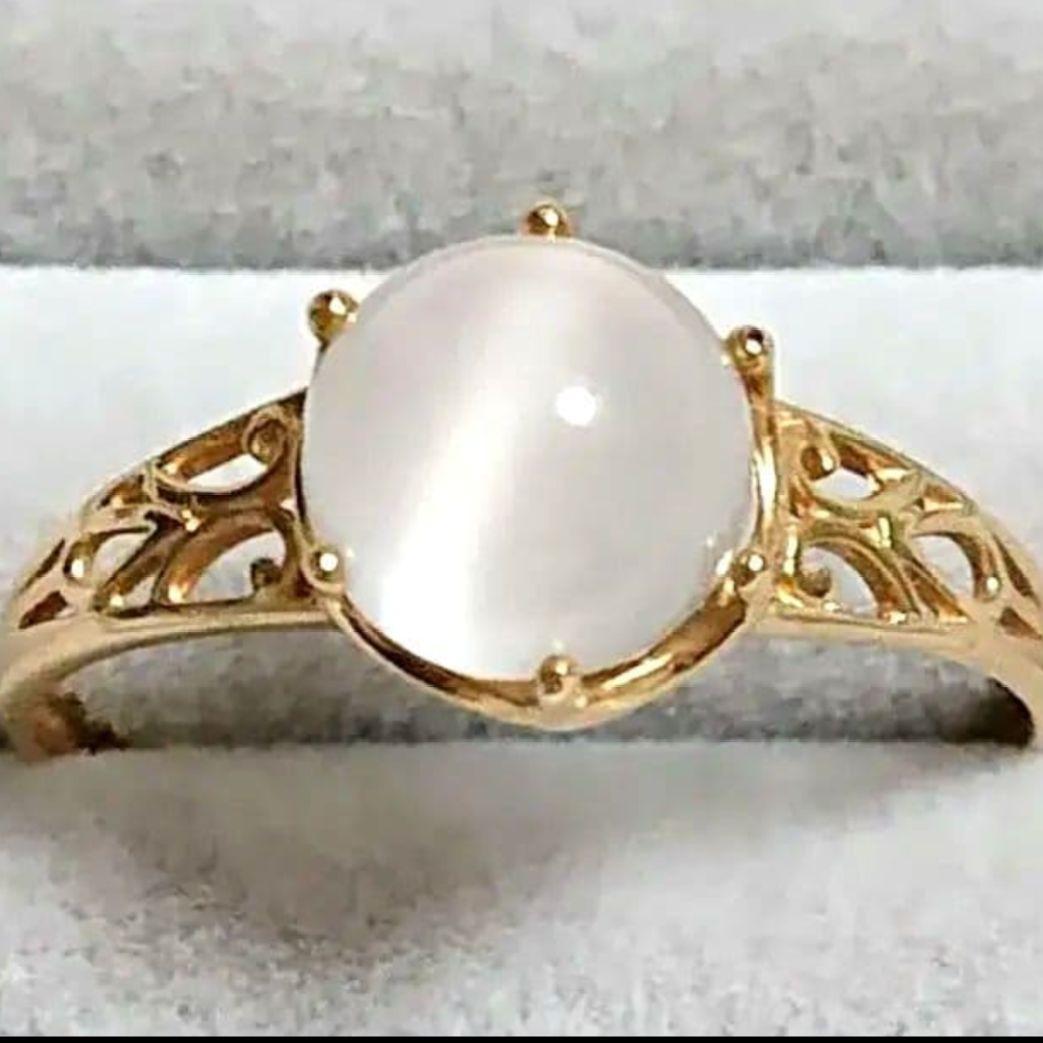 k18 ムーンストーン アンティーク調 リング 透かし 12号 18金