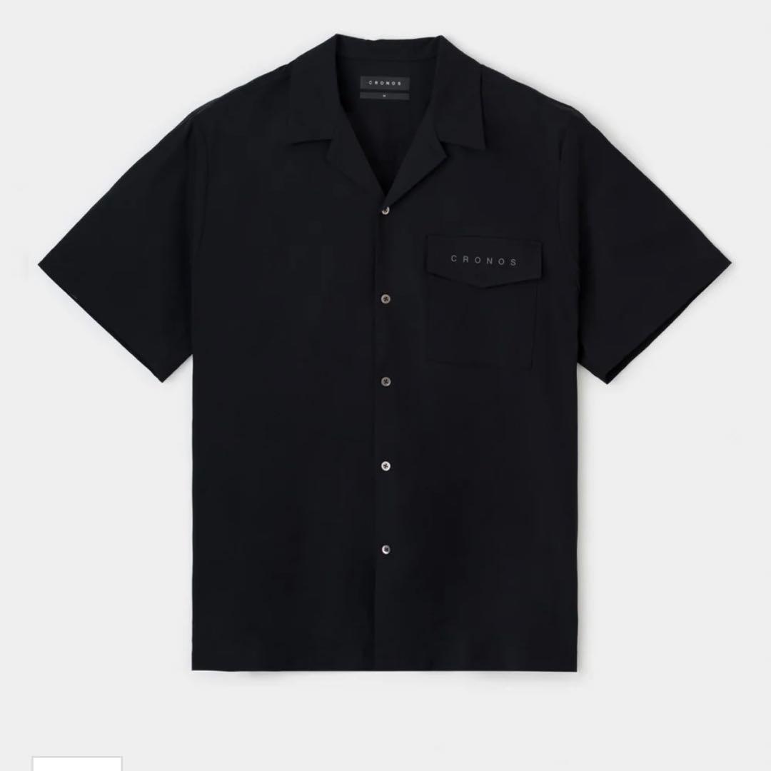CRONOS ブラック オープンカラー 半袖シャツ