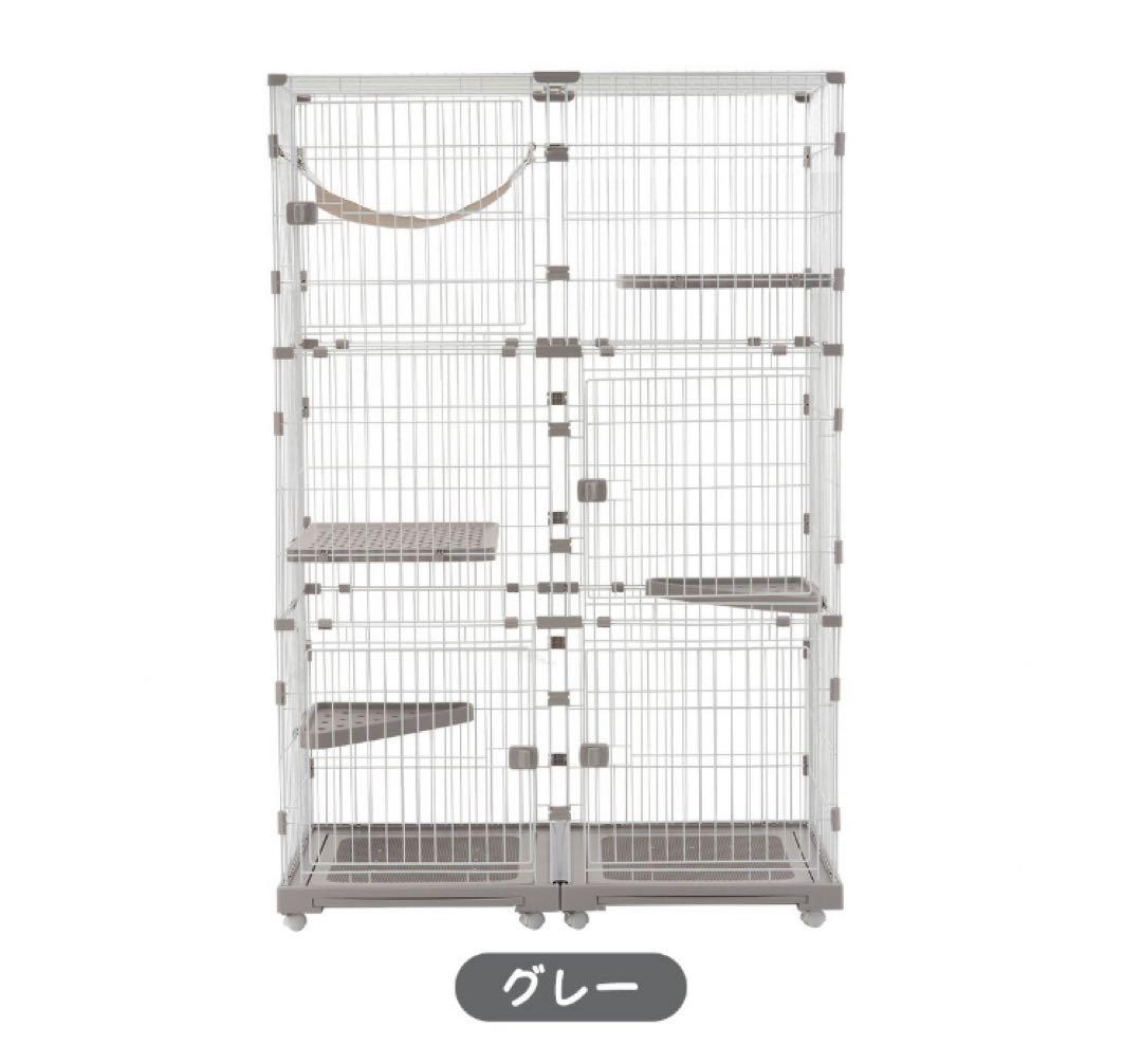 キャットケージ　キャットゲージ　3段　引き出しトレイ付き　グレー